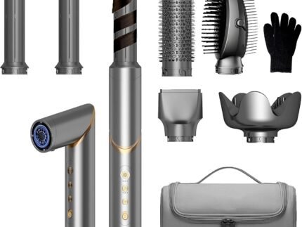 6 in 1 Hair Dryer Brush & Air Styler, Foldable High Speed Negative Ionic Hair Care Blow Dryer with Auto-Wrap Curlers, Hair Brush Blow Dryer Salon at Home, Straight, Dry,Curl, Travel Bag 110-120V