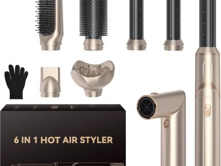 6 in 1 Hair Dryer Brush, Foldable Blow Dryer Brush with Air Styler Curler Wrap, Detachable Hot Air Brush Dry,Volumize, Straight,Curl, Negative Ion Brush Blow Dryer with Diffuser, Hair Styler Tools