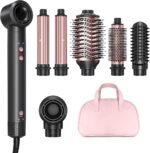 6-in-1 Hot Air Styler Wrap, High-Speed Hair Dryer Brush Blow Dryer with 2 Auto Wrap Curlers for Curling, Straightening, Volumizing, Fast Drying & Frizz-Free Styling for All Hair Types