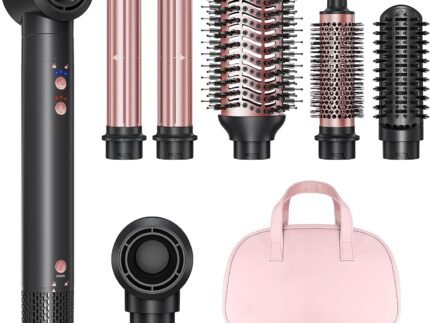 6-in-1 Hot Air Styler Wrap, High-Speed Hair Dryer Brush Blow Dryer with 2 Auto Wrap Curlers for Curling, Straightening, Volumizing, Fast Drying & Frizz-Free Styling for All Hair Types