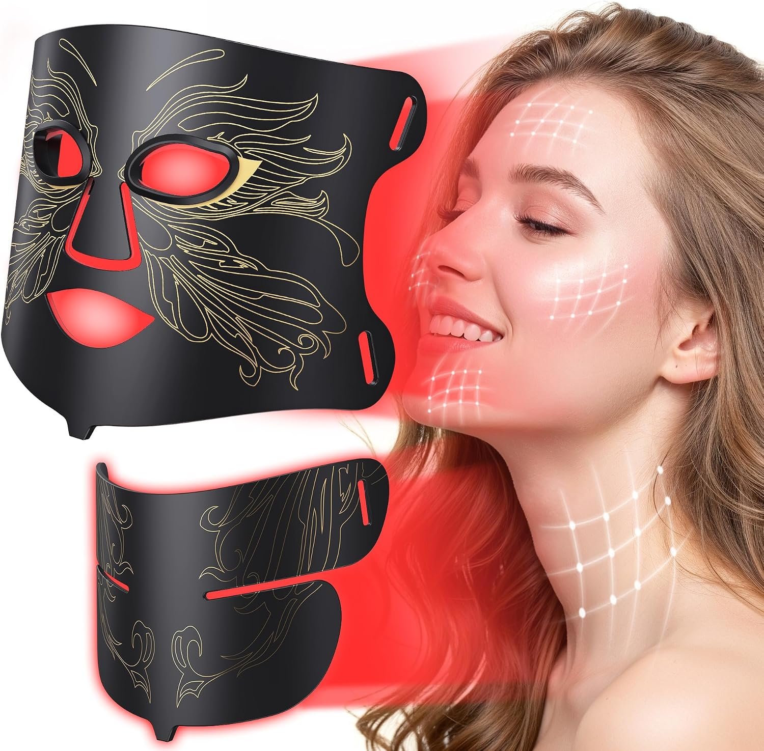 7-in-1 Red Light Therapy for Face & Neck, Skin-Friendly Silicone 7-in-1 Red Light Therapy for Face & Neck, Skin-Friendly Silicone Red Light Therapy Mask with 324 LEDs, 5 Brightness Levels & 20 Mins Timer, Led Face Mask Light Therapy for Home & Travel