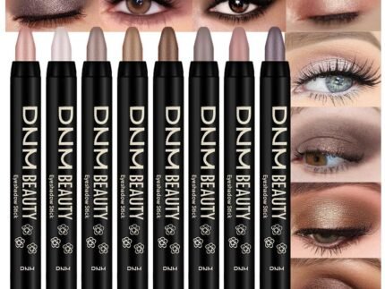 8Pcs Cream Eye Shadow Brightener Stick Makeup Set, Champagne Pearl Taupe Bronze Cocoa Stone Putty Smoky Amethyst Shimmer Matte Eyeshadow Eyeliner Pencil Applicator Stick Palette Makeup for Older Women