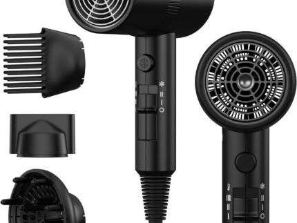 AINA Hair Dryer with Diffuser,Comb Full-Featured Blow Dryer 110V(Black)