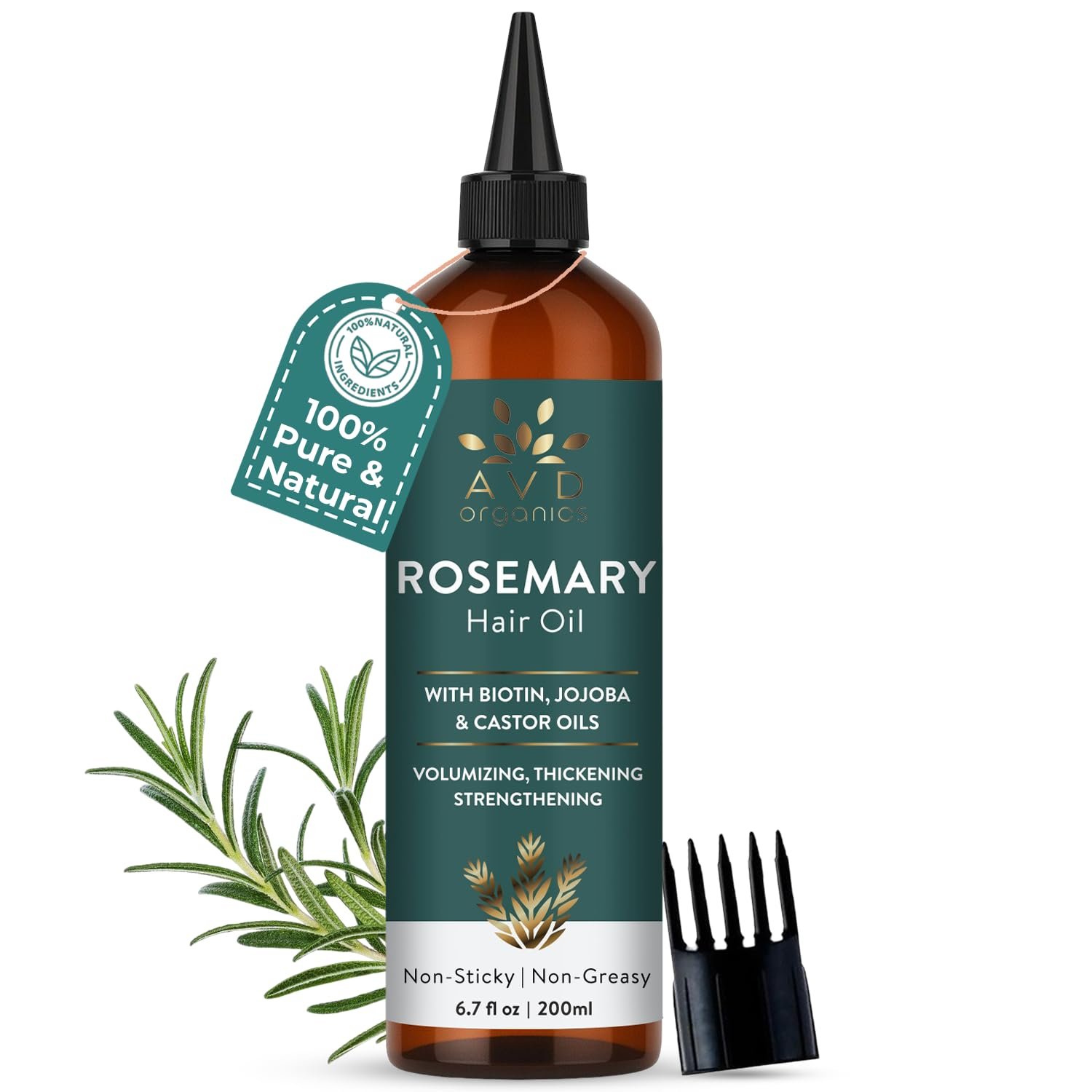 AVD ORGANICS Pure Rosemary Oil for Hair Growth (6.7 fl oz) Infused with strengthening Biotin Jojoba & castor Oil Split Ends & Dry Scalp Treatment to Support Longer, Healthier Strands | 200ML AVD ORGANICS Pure Rosemary Oil for Hair Growth (6.7 fl oz) Infused with strengthening Biotin Jojoba & castor Oil Split Ends & Dry Scalp Treatment to Support Longer, Healthier Strands | 200ML