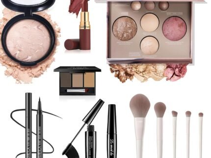 All-In-One Beginner Makeup Kit for Women – 7-Shade Baked Powder Palette, Brow Powder, Setting Powder, Matte Lipstick, Eyeliner, Mascara & 5 Brushes – Full Face Makeup Set for Daily Wear & Travel