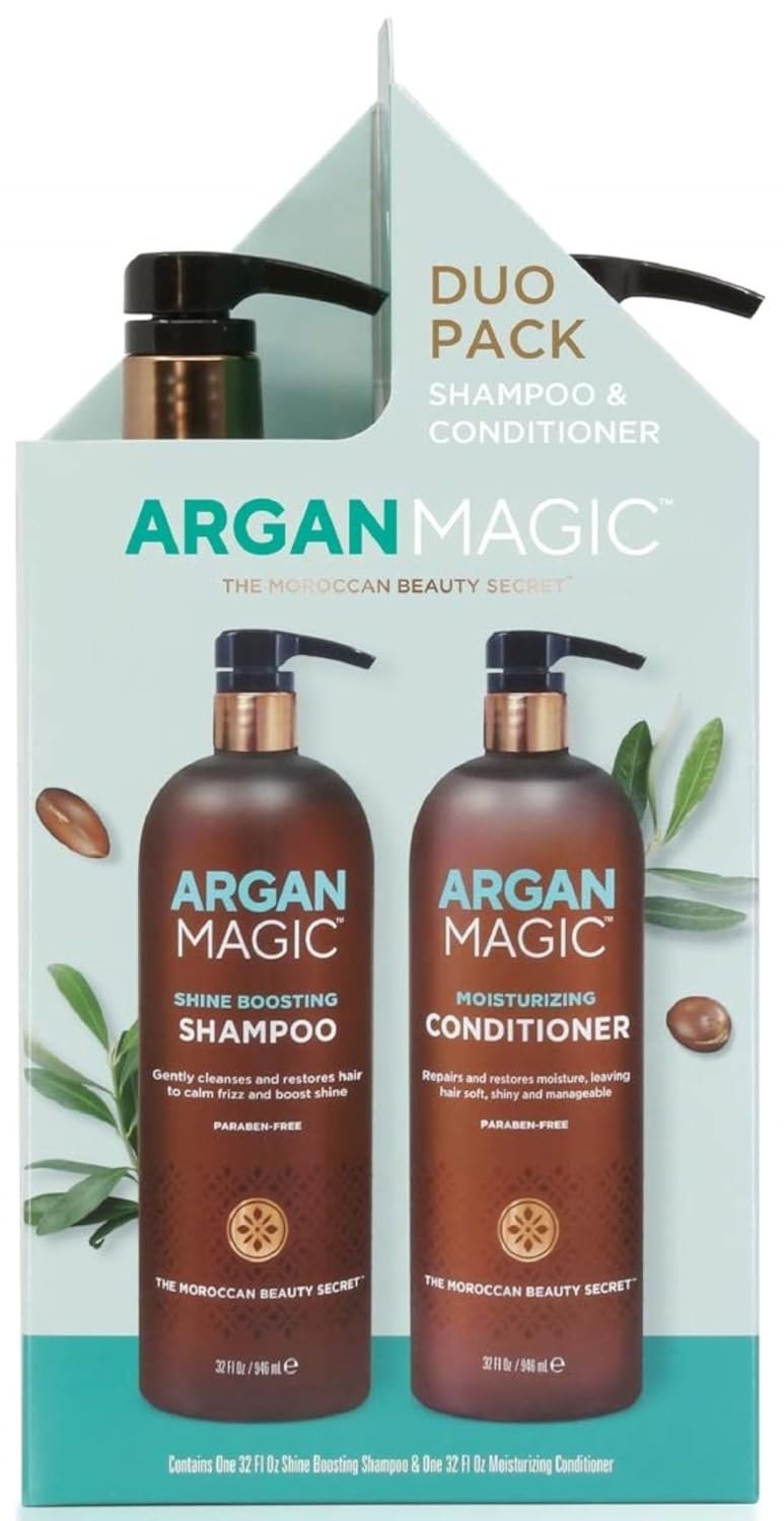 Argan Magic Shine Boosting Shampoo & Moisturizing Conditioner Duo – Gently Cleanses, Boosts Shine, Controls Frizz, Restores Moisture, Detangles | Paraben Free, (32 oz) Argan Magic Shine Boosting Shampoo & Moisturizing Conditioner Duo – Gently Cleanses, Boosts Shine, Controls Frizz, Restores Moisture, Detangles | Paraben Free, (32 oz)