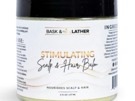 BASK & LATHER Stimulating Scalp and Hair Balm for Hair Growth, Mango & Shea Butter, Nourishing Jojoba Oil, Peppermint & Rosemary Oil, Vitamin E, Scalp Care, Hair Care, Moisture, Shine & Strength, 6 oz