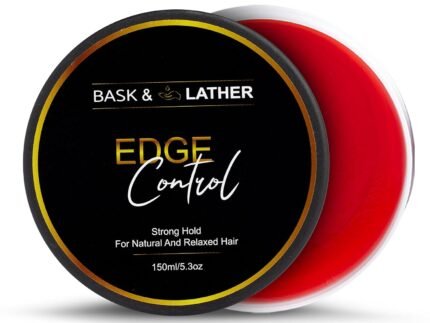 BASK & LATHER Strong Hold Edge Control Gel with Castor Oil, Non-Greasy, Non-Flaking, No White Cast, Long Lasting, Supports Hair Growth, Natural Formula, For All Hair Types, 5.3 Fl Oz