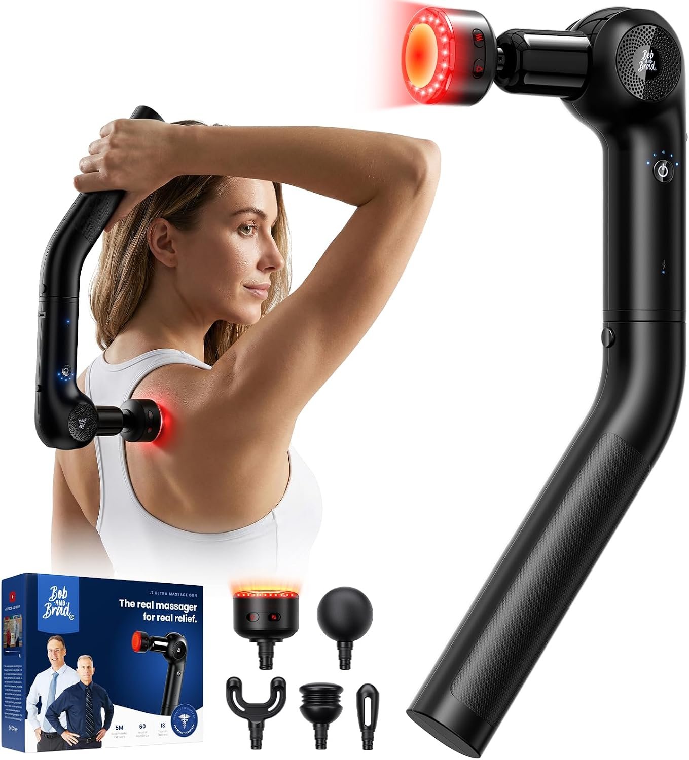 BOB AND BRAD L7 Ultra Massage Gun with Heat, Red BOB AND BRAD L7 Ultra Massage Gun with Heat, Red Light & Extension Handle