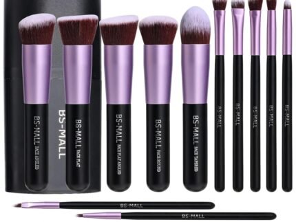 BS-MALL Makeup Brushes Premium Synthetic Foundation Powder Concealers Eye Shadows 14 Pcs Purple for Makeup Beginner or Professional with Travel Case