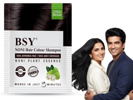 BSY 5-Minutes Hair Dye_Natural Brown Color Shampoo For Men, Women | Noni Fruit Extract Based Premium Hair Care Shampoo (0.67 Fluid-oz_6 Sachet)
