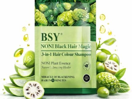 BSY Noni Black Hair Magic Hair Color Shampoo (12ml x 6 Sachets) | Ammonia-Free Natural Permanent Hair Color for Men and Women | 5 Minutes Noni Fruit Dye