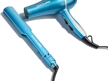 BaBylissPRO Nano Titanium Ultra-Thin 1-1/2-Inch Digital Ultra Thin Flat Iron Hair Straightener and 2000 Watt Ionic Hair Dryer with Concentrator, for All Hair Types