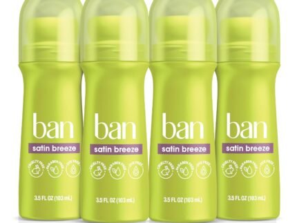 Ban Invisible Roll-On Antiperspirant Deodorant, Satin Breeze, 3.5 oz, 4pk