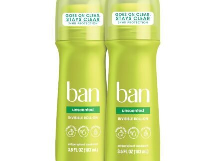 Ban Invisible Roll-On Antiperspirant Deodorant, Unscented, 3.5 oz, 2pk