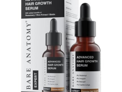 Bare Anatomy Advanced Hair Growth Serum| 3% Redensyl – 2x Better Results than Minoxidil | + 4% Anagain + 3% Baicapil | Rosemary, Biotin | Hair growth & Hair fall control serum for Women & Men | 30mL