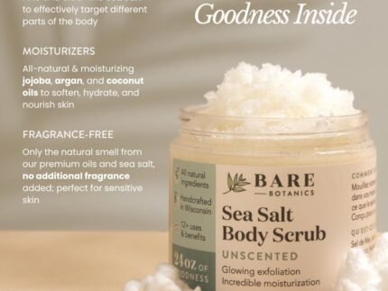 Bare Botanics 24oz Unscented Sea Salt Body Scrub Natural Exfoliator