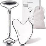 Bealihelp Face Roller and Gua Sha, Stainless Steel Facial Roller and Guasha Tool for Face, Skin Care Roller for Wrinkles and Lifting, Improve Puffiness, Metal Face Massager for Eyes, Neck Tighten
