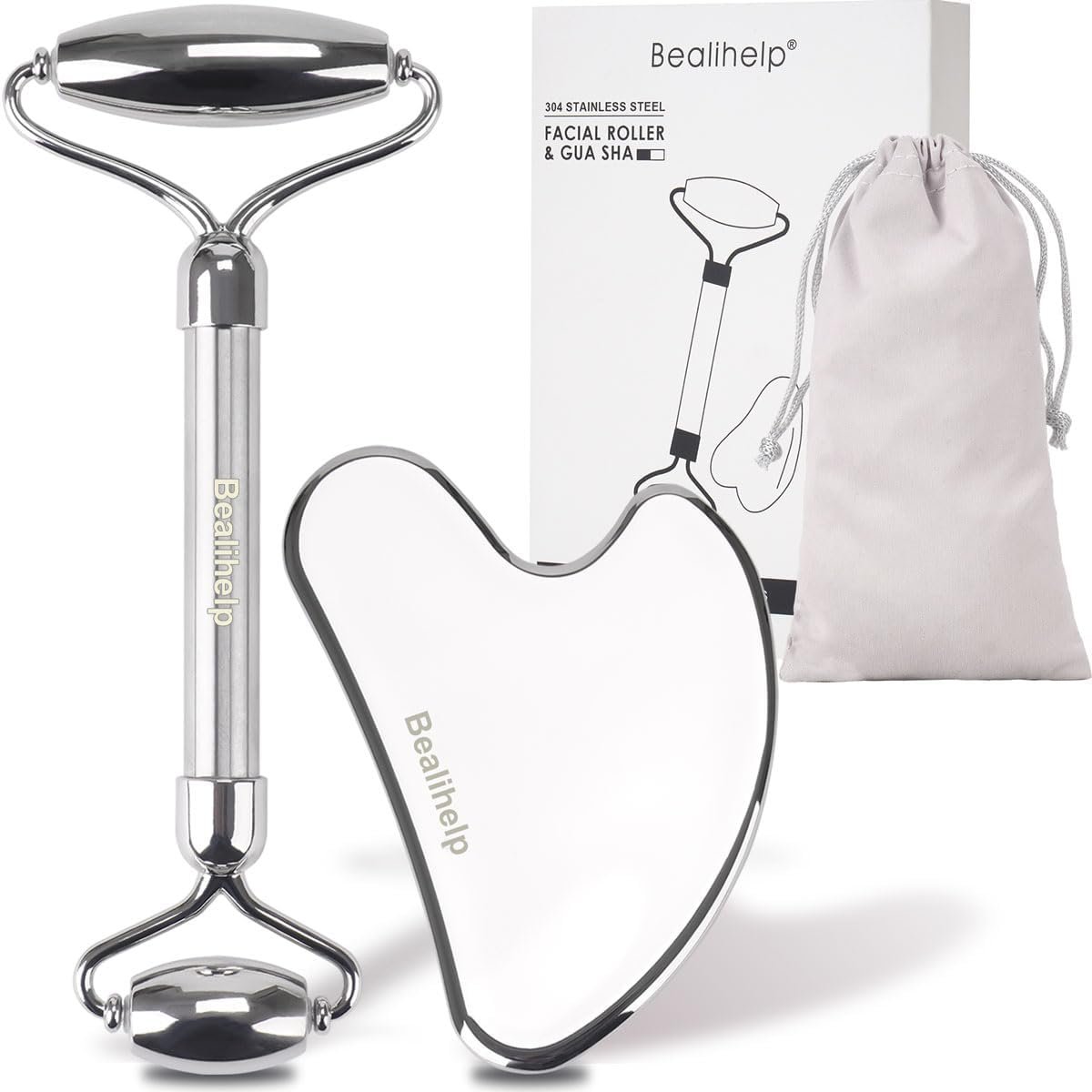Bealihelp Face Roller and Gua Sha, Stainless Steel Facial Roller and Guasha Tool for Face, Skin Care Roller for Wrinkles and Lifting, Improve Puffiness, Metal Face Massager for Eyes, Neck Tighten Bealihelp Face Roller and Gua Sha, Stainless Steel Facial Roller and Guasha Tool for Face, Skin Care Roller for Wrinkles and Lifting, Improve Puffiness, Metal Face Massager for Eyes, Neck Tighten