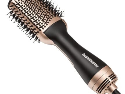 Beautimeter Blow Dryer Brush, Hot Air Brush One Step Hair Dryer and Styler Volumizer, 4 in 1 Negative Ionic Hair Styler with Oval Barrel for Smooth, Frizz-Free Hair Types, Black & Gold