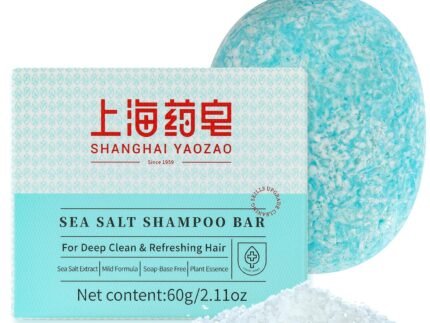 Bee & Flower Shampoo Bar Sea Salt Shampoo Bar Deep Clean & Refreshing All Natural Travel Shampoos Bars for All Hair Types – 2.1 oz (Comes with Mesh Bag and Tin Box)