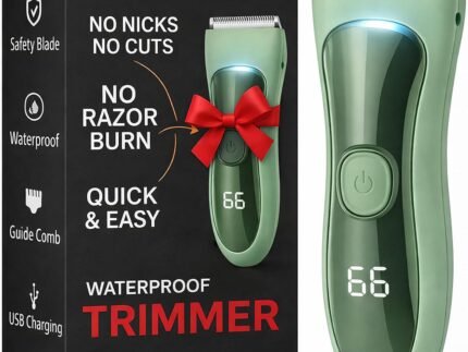 Bekhic® Bikini & Manscape Body Hair Trimmer for Men & Women – Cordless Electric Groin Shaver with No-Nick Ceramic Blade – IPX7 Waterproof Wet/Dry Pubic Groomer with LED Light for Sensitive Skin
