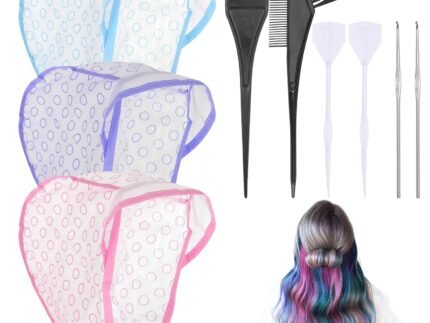 Bewudy 3 Pcs Hair Highlighting Caps, Highlighting Kit, Highlight Cap with Hooks, Highlight Hair Coloring Frosting Dye Kit for Salon Hair Dyeing Hairdressing