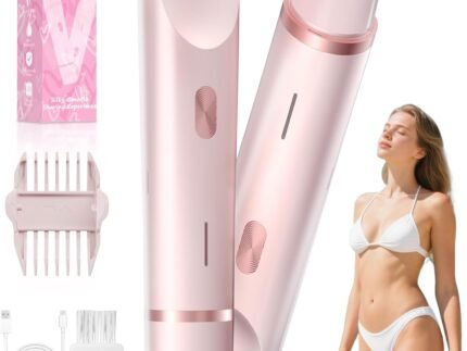 Bikini Trimmer for Women, 2 in1 Electric Razor for Pubic Hair, Bikini Line and Body, Dual-Ended Shaver, USB-C Rechargeable, IP67, Designed for Sensitive Areas (Petal Pink)