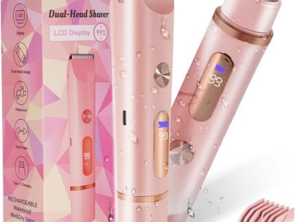Bikini Trimmer for Women 2in1 High Power Epilators Hair Removal Waterproof Electric Razors Women’s Electric Razor Pubic Hair Trimmer Shaver for Women for Ladies Pubic, Face, Underarms, Legs (Pink)