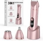 Bikini Trimmer for Women 3 in 1 Electric Shaver Razors Nose Hair Trimmer Waterproof Pubic Hair for Underarm Leg Arm Body (Rose Gold)