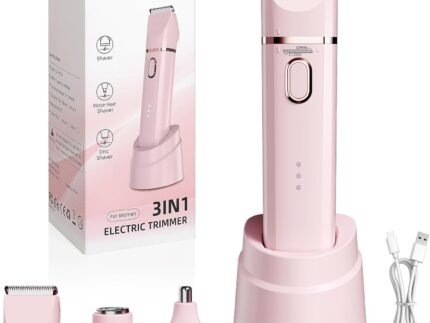 Bikini Trimmer for Women: 3 in 1 Gentle&Painless Electric Razor for Women,120min Cordless Runtime,USB Charge Dock,Ceramic Blade,IPX7 Waterproof Wet & Dry Use &Easy Cleaning Travel Grooming Kit (Pink)