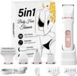 Bikini Trimmer for Women,Electric Shaver for Women, IPX7 Waterproof Razor Shaver,Women’s Electric Razor,Intimate Shaver for Women,with 5 Blades,USB-C Rechargeable,Recharge Dock（White）