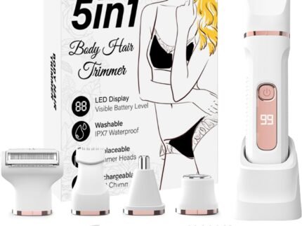Bikini Trimmer for Women,Electric Shaver for Women, IPX7 Waterproof Razor Shaver,Women’s Electric Razor,Intimate Shaver for Women,with 5 Blades,USB-C Rechargeable,Recharge Dock（White）