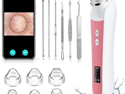 Blackhead Remover Vacuum, USB Interface Type Pore Vacuum, Black Head Extractions Tool with Camerafor, Men and Women Pore Cleaner, 3 Adjustment Modes & 6 Suction Heads(Light Pink)
