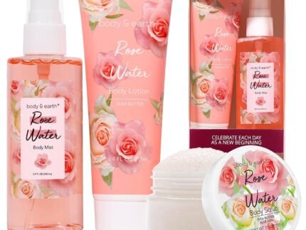 Body & Earth Gift Set – Spa Sets for Women, Perfume, Body Lotion, and Scrub in a Rose Water Box – Perfect Birthday Gifts for Mom Girlfriend Her