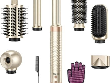 Bopcal 7-in-1 Air Styler & Hair Dryer Brush, 170,000 RPM High-Speed Multi Styler with Auto Wrap Curlers, Ionic Blow Dryer Brush, Volumizing & Smoothing Brushes for Fast Drying, Curls & Salon Blowouts