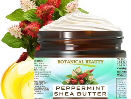 Botanical Beauty PEPPERMINT OIL SHEA BUTTER Unrefined Cold Pressed Moisturizing, Cooling 100% Pure Mentha piperita Essential Oil in Organic Shea Butter for Face, Body, Skin, Hair (4 Fl Oz - 120 ml)