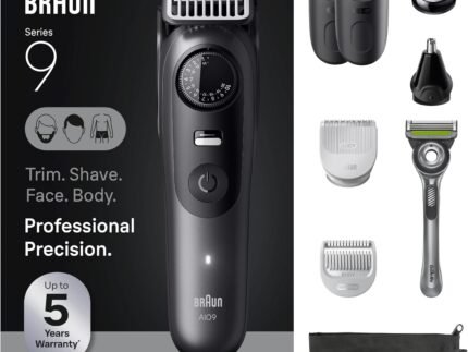 Braun All-in-One Series 9 Men’s Electric Beard Trimmer, Hair Clipper, Shaver & Razor for Face, Hair & Body, AIO 9535 with Gillette Labs Razor, Cordless