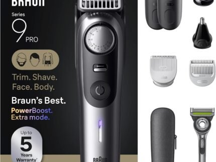 Braun All-in-One Series 9 PRO Men’s Electric Beard Trimmer, Hair Clipper, Shaver & Razor for Face, Hair & Body, AIO 9550 with Gillette Labs Razor, Cordless