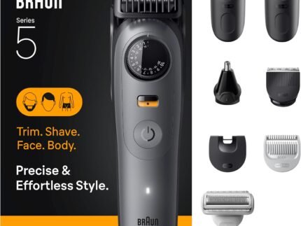 Braun Series 5 All-in-One Beard & Body Grooming Kit for Men, Cordless Trimmer, Hair Clippers & Shaver for Face, Hair & Body with Smooth Shave Head, AIO 5510