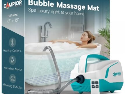 Bubble Bath Massager Mat for Bathtub, 47.24" x 14.57" Full-Body Heated Air Spa with 6-Level Adjustable Bubbles, Non-Slip Waterproof Design, Remote Control, For Stress, Muscle Relief & Relaxation, Aqua