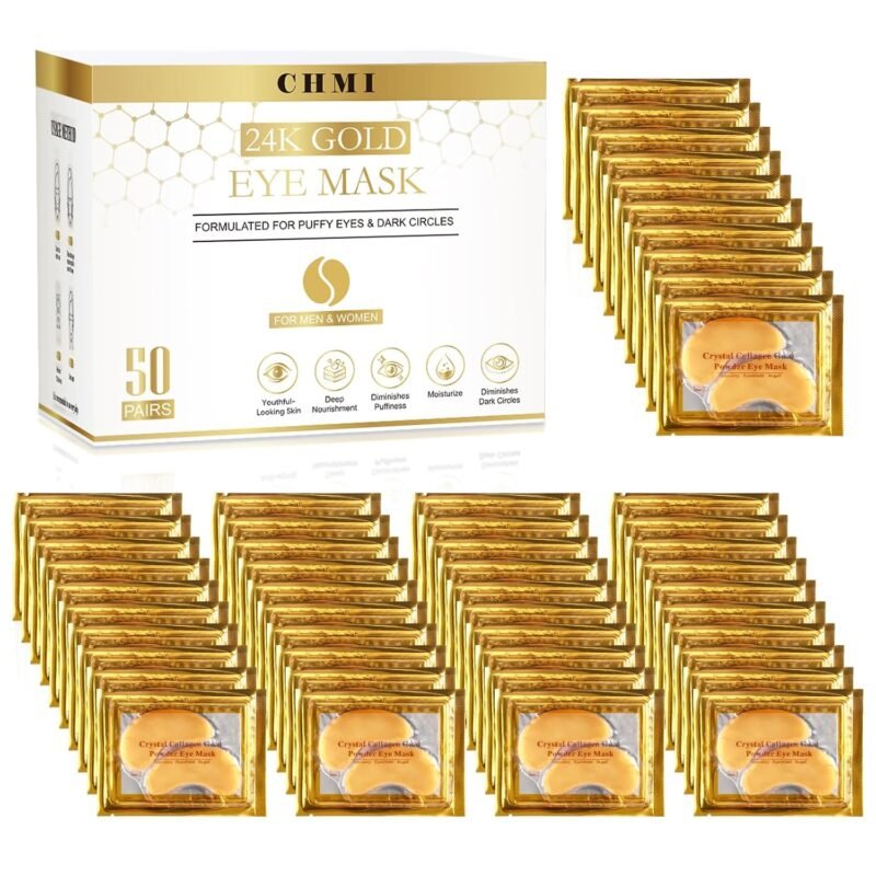 CHMI 24K Gold Under Eye Patches 50 Pairs Collagen, Dark Circles, Wrinkles