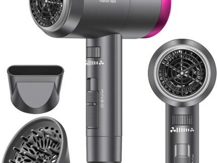 CONFU Ionic Blow Dryer 1600W, Portable Lightweight Fast Drying Negative Ion Hairdryer Blowdryer, 3 Heat Settings & Infinity Speed, with Diffuser and Concentrator Nozzle for Home & Travel
