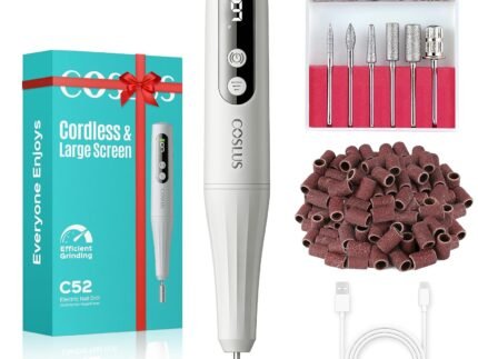 COSLUS C52 Electric Cordless Nail Drill with LED Screen, Light Gray Kit