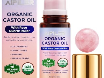 Castor Oil Rose Quartz Rollerball: Organic Castor Oil Roll On for Face