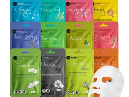 Celavi Korean Face Mask Sheet Set, Facial Spa Masks for Women, 12 Pack