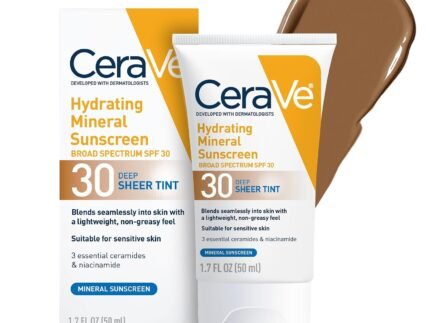 CeraVe Tinted Sunscreen for Face, Mineral SPF 30 Moisturizer, Deep, 1.7oz