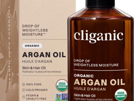 Cliganic Organic Argan Oil 100% Pure Cold Pressed For Hair, Face, Skin 8 oz