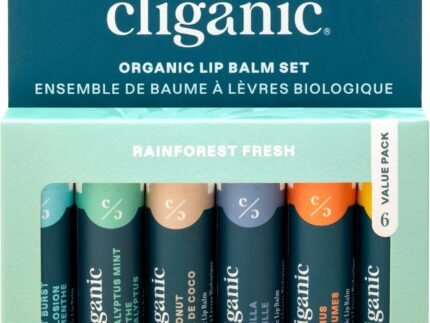 Cliganic Organic Lip Balm Set, 6 Flavors, 100% Natural for Dry Cracked Lips