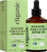 Cliganic Rosemary Oil for Hair & Scalp – Biotin & Jojoba Infused Repair Serum to Smooth & Soften Frizzy, Dry, Damaged Hair, Split Ends. Promote Fuller-Looking Hair, 2 Fl Oz